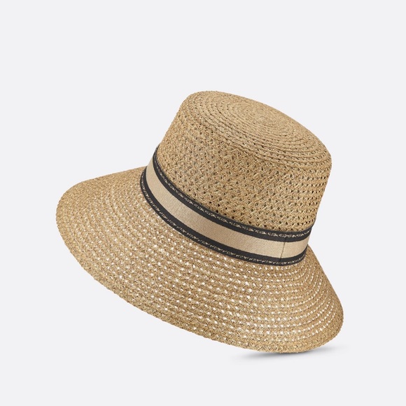Dior D-Bobby Large Brim Hat Size 56 Straw with Blue and White Embroidered Band - Picture 4 of 7